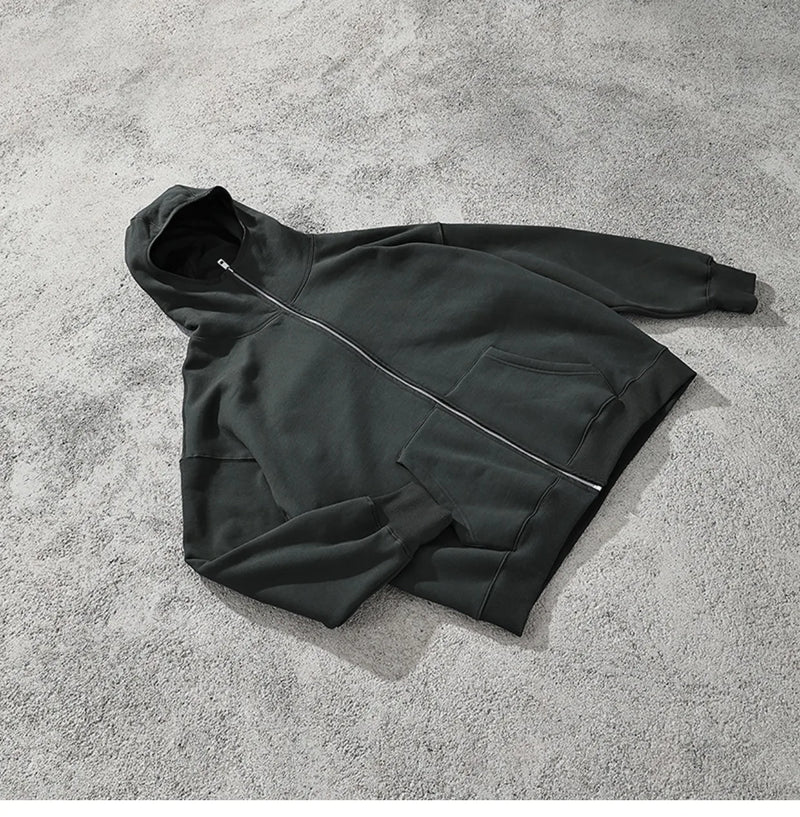 Harajuku barcode glitch featuring streetwear solid color ninja zipper hoodies mens fleece turtleneck cardigan outdoor oversized hoody plus velvet charge coat