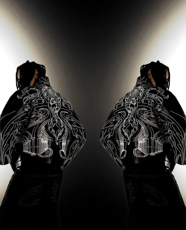 leather varsity jacket, fall winter fit, for men, fall streetwear outfit, oversized style, layered fashion, modern aesthetic, graphic detail