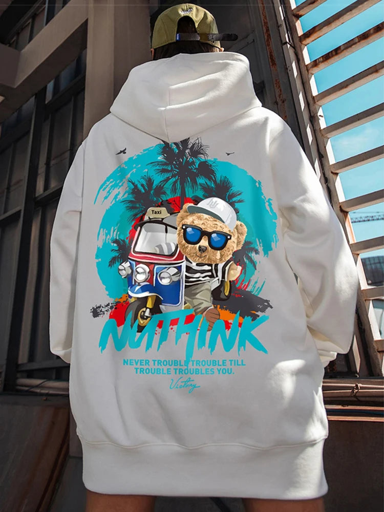 Funny Vacation Bear Graphic Printed Hoodies For Men Streetwear Hip Hop