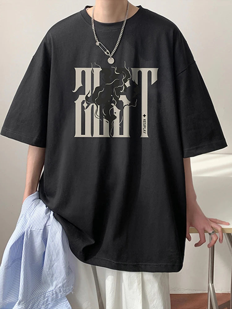 Y2k Crying character – 2024 New American Letter Print Short Sleeve Tee Shirt Mens