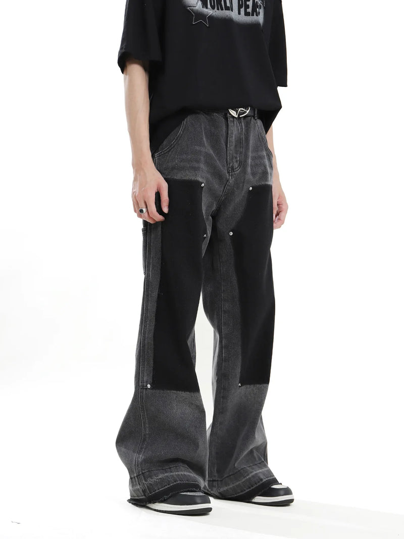 hip hop graffiti black wide leg jeans mens vintage distressed patches ink splashed jeans y2k logging cargo denim trousers women unique cargo style 4501