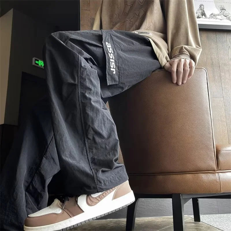american retro straight leg cargo pants mens baggy casual outdoor gym trousers autumn thin tactical quick dry pantalones hombre combat utility trousers