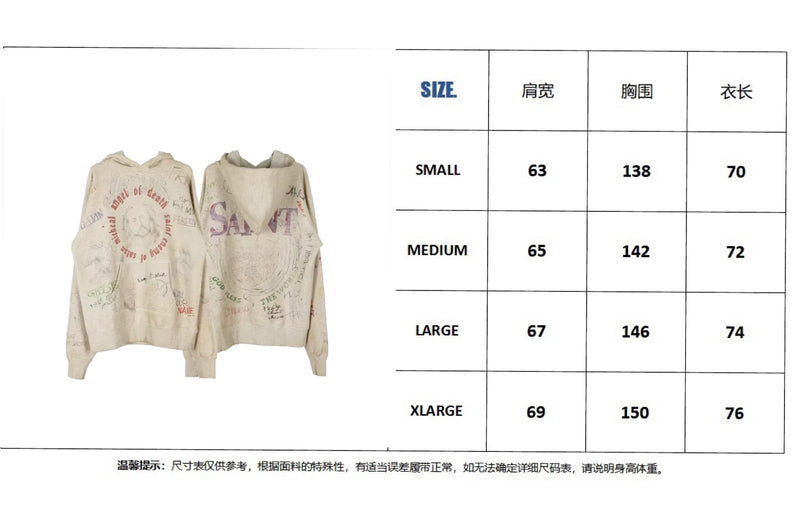 2024 New Arrival Vintage SM Brand Fashion Hand painted Graffiti Vintage ripped distressed hoodie Sweatshirt