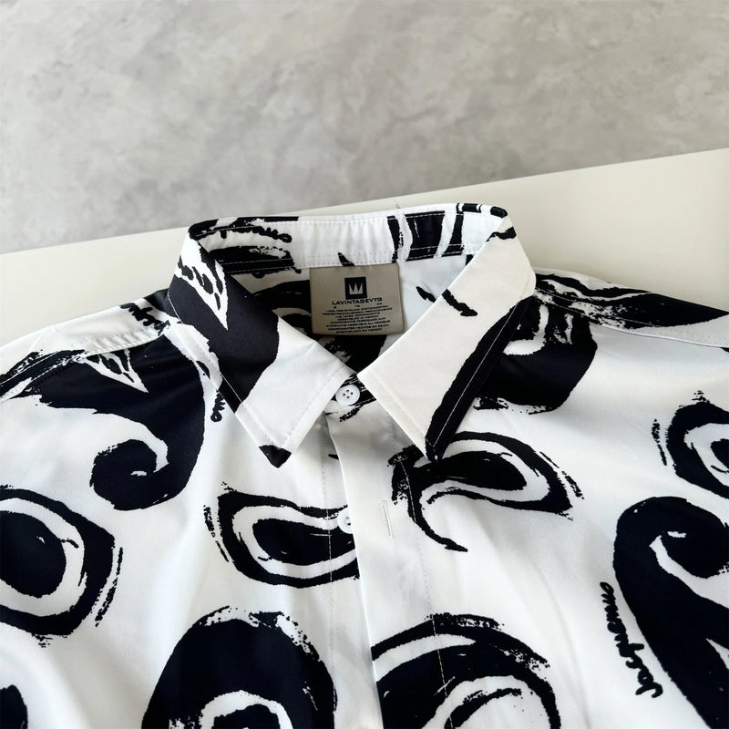 24ss New Retro Vintage Digital direct spray Cashew flower print High-Street Casual long sleeved shirt