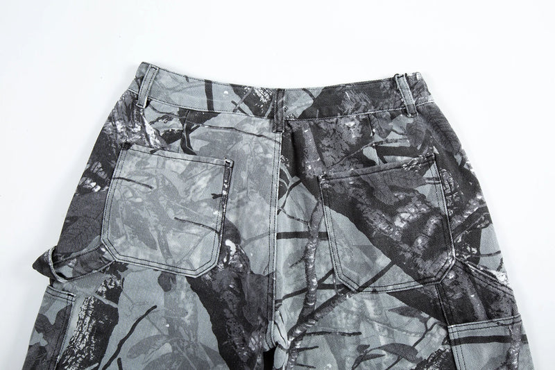 full branches trees camouflage cargo shorts for men and women straight patchwork baggy summer knee length pants oversized unique cargo style 4569