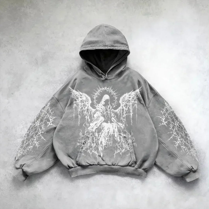 Oversized Sweatshirt Shining Angel Hoodies Women Goth New Couples Goth