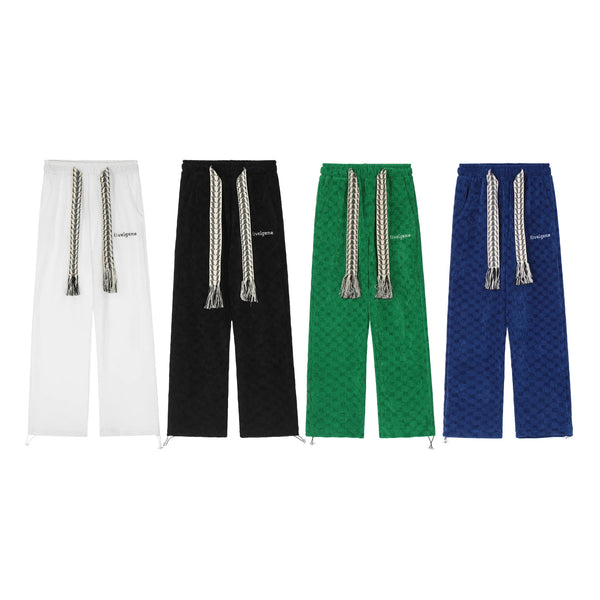 2024 spring and autumn mid waist straight jacquard velvet knitted trousers loose wide leg pants urban casual pants men and women minimalist street pants