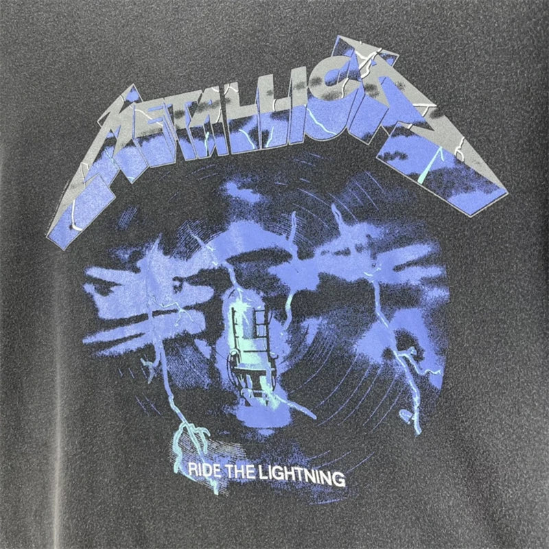 Y2k Aesthetic print tee – Summer Vintage High Street Wash Lightning Print T Shirt Vint