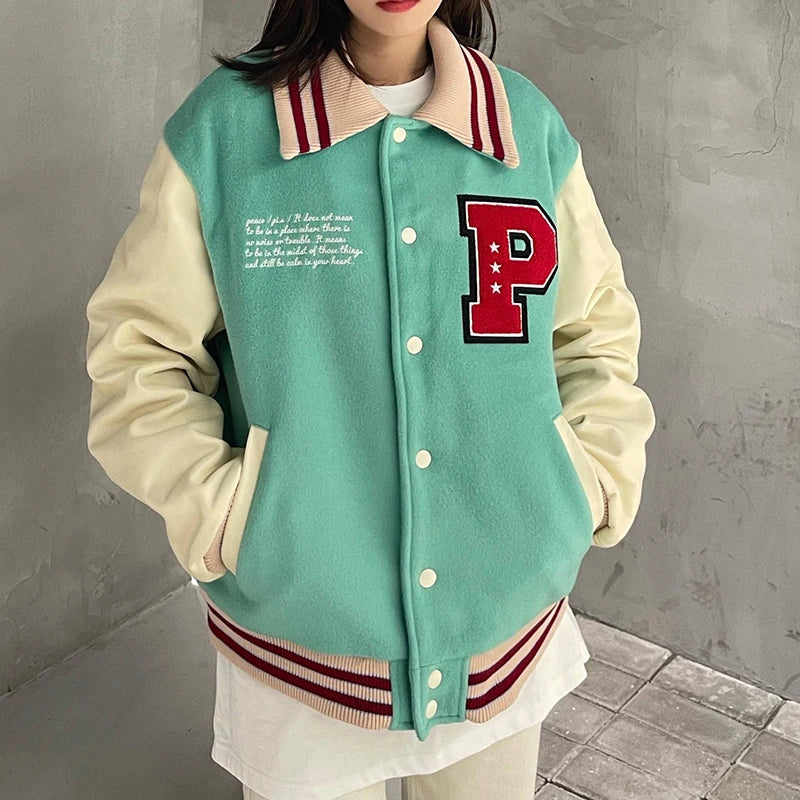 essential high premium hop image urban design material 68cfa3 japanese-retro-letter-and-daisy-embroidery-contrast-color-thick-woolen-jacket-for-men-and-women-streetwear-casual-winter-coat style oversized everyday style - print casual unisex quality streetwear fashion fit wear graphic hip streetwear design ID e04ac