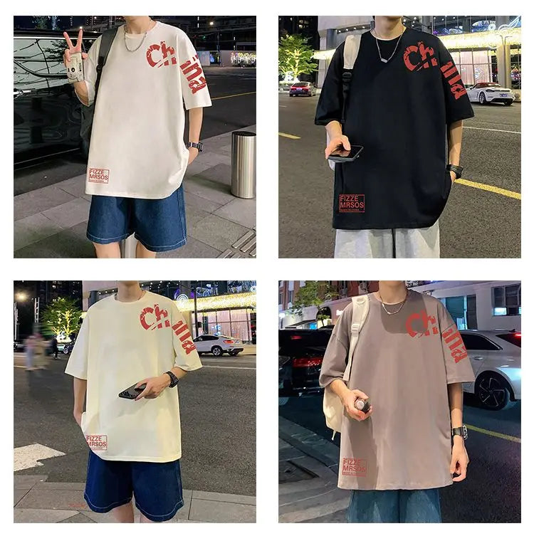Glitchcore Anime panel – Korean Trendy Letter Printed Short Sleeved T Shirt For Men I