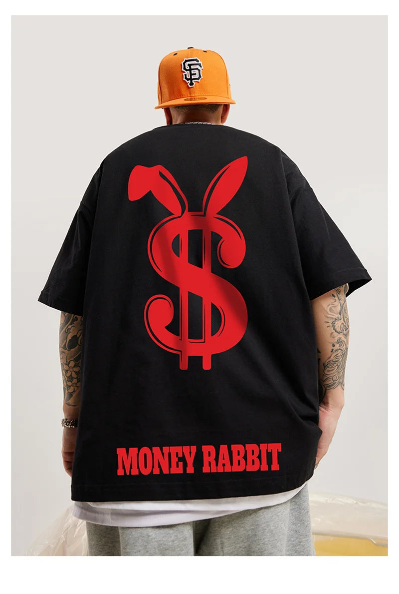 Harajuku Crying character – Money Rabbit Funny Graphic Printed T Shirt For Men Oversized