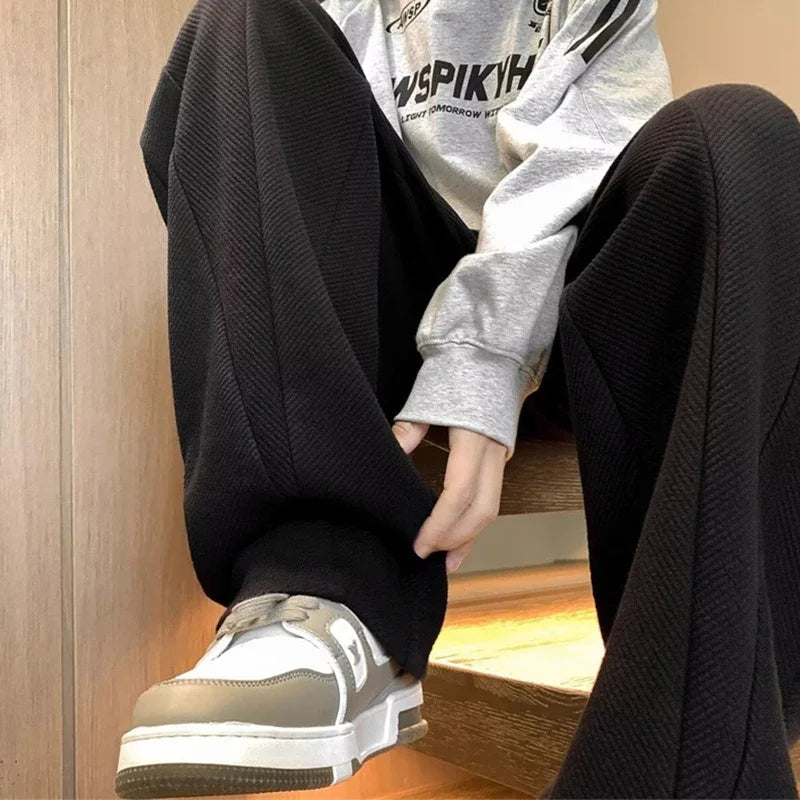 winter mens gray thickened straight leg sweatpants 2025 high street baggy drape pants korean fashion y2k casual trousers unique joggers style 139