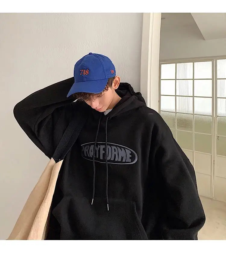 Trendy American Ins Green Hooded Sweatshirt for Men in Autumn 2024 New Trendy Brand Loose Y2K