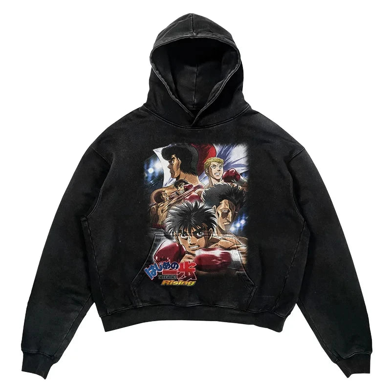 Tideshec 2024 Men Hoodie Retro Japanese Anime Graphic Hoodies Hip Hop