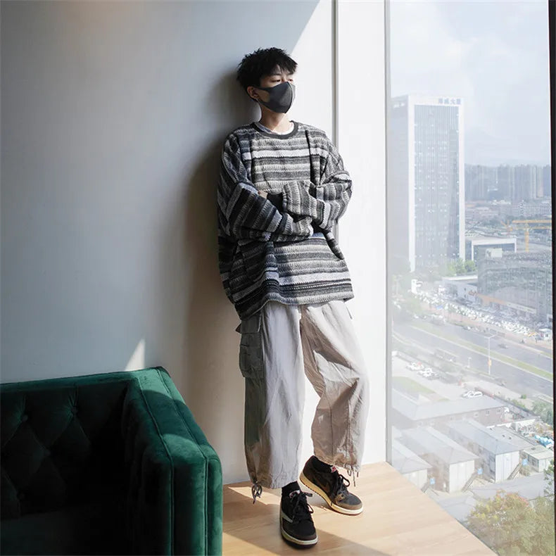 bold fire sweater, layered fit piece, aesthetic soft knit grunge sweater for cozy streetwear