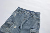 mens baggy jeans side big pocket distressed ripped denim jean straight pants high street cargo jean pants hip hop joggers jeans unique joggers style 2999