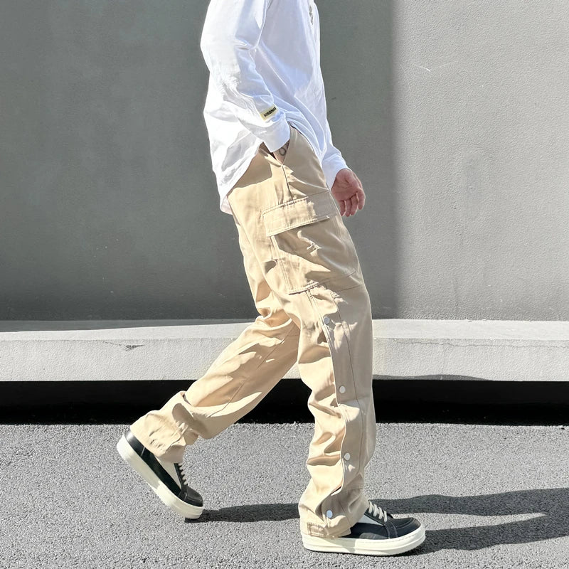 fashion casual hip hop joggers side button trousers elastic waist drawstring track sweatpants new cargo streetwear mens pants unique joggers style 4765