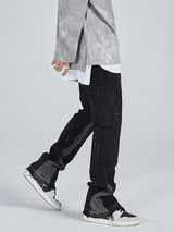 vintage streetwear flared jeans denim hip hop splashing ink wide leg jean overalls for men fashionable retro patchwork jeans y2k unique jeans style 492