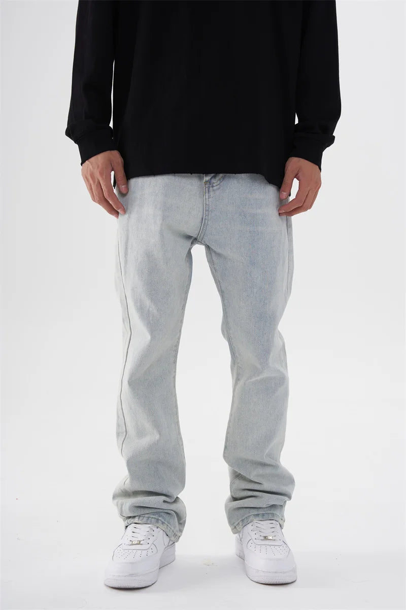 fashion back skull letters embroidery denim flare jeans mens zipper straight trouser hip hop streetwear pants joggers jeans men unique joggers style 626