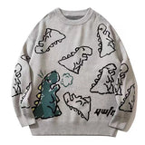 fashion knitted sweater autumn winter o neck dinosaur pattern pullover streetwear unisex casual loose sweaters jumper knitwears trendy hip hop style outerwear, aesthetic street look hoodie, unique limited edition hoodie