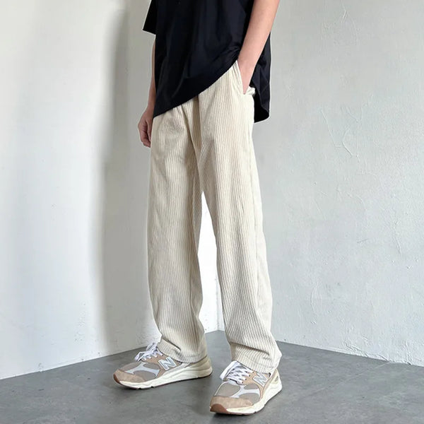 4 colors drawstring corduroy pants men fashion cotton casual pants men streetwear hip hop loose straight pants mens trousers clean everyday pants