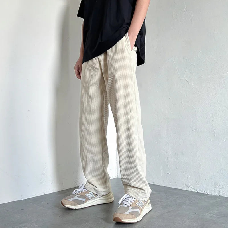 4 colors drawstring corduroy pants men fashion cotton casual pants men streetwear hip hop loose straight pants mens trousers clean everyday pants