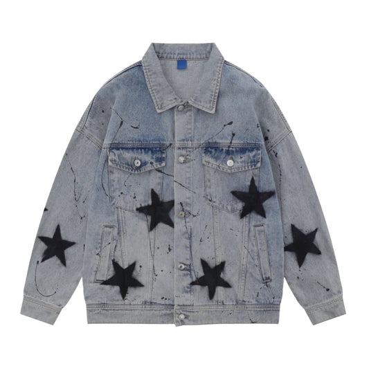 Stars Graffiti Printed Denim Jackets Mens Fashion Hip Hop Long Sleeve Coats Outerwear Y2k New Casual Streetwear Jeans black s - variant style 0daca9 for streetwear fashion