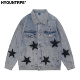 Stars Graffiti Printed Denim Jackets Mens Fashion Hip Hop Long Sleeve Coats Outerwear Y2k New Casual Streetwear Jeans black s - variant style 0daca9 for streetwear fashion