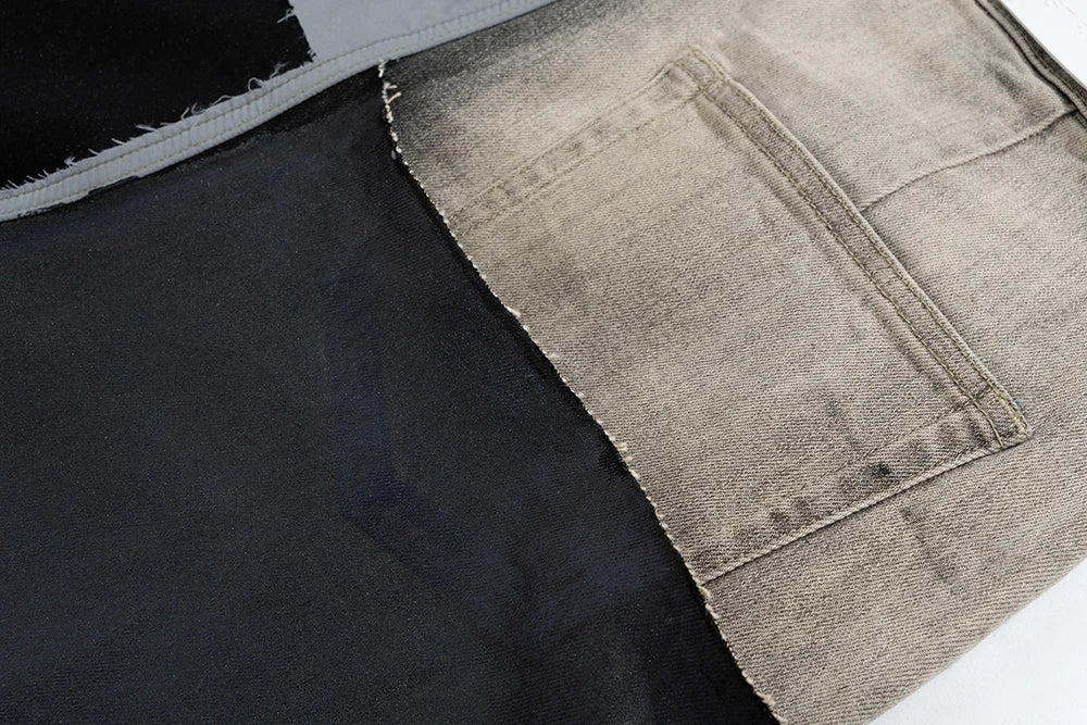 ro style ribbons patchwork gradient stacked wax pants unisex straight streetwear baggy y2k flare jeans oversized loose cargos 2 unique cargo style 674