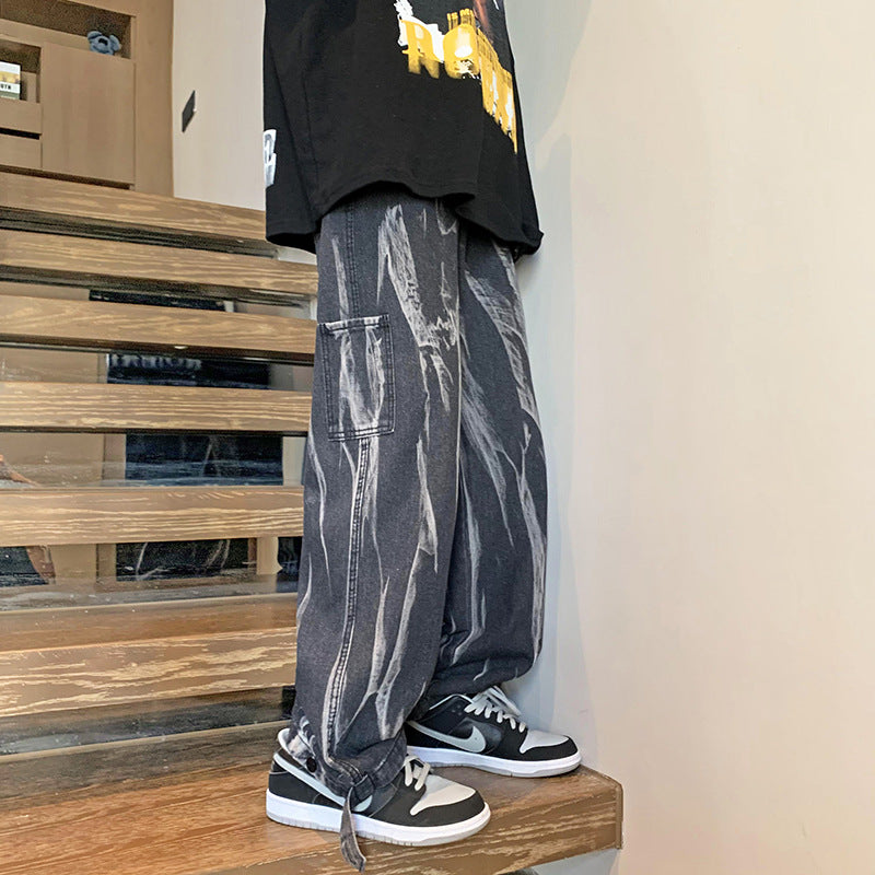 2023 autumn new fashion jeans men korean version loose straight trousers all match boutique clothing simple style unique jeans style 4016