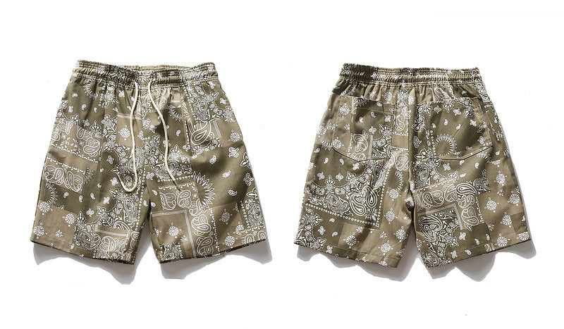Mens Paisley Printed Shorts Hip Hop Loose Elastic Waist Sweat Shorts Casual Harajuku Drawstring Streetwear Sportswear Joggers