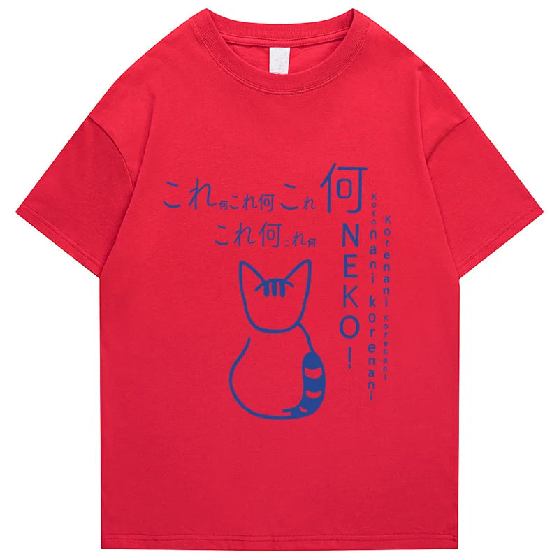 Anime Tokyo Men Tshirts Japanese Oversized Cute Cat Cartoon Print Male Casual Short Sleeve Tops Loose Summer Harajuku Tee Shirt