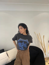 Y2k Aesthetic print tee – Summer Vintage High Street Wash Lightning Print T Shirt Vint