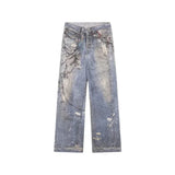 new 3d chain printed baggy jeans for men and women casual baggy straight denim pants high street wide leg y2k blue jean vintage washed jeans
