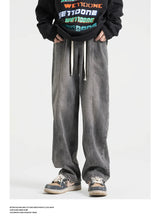 fashion loose streetwear denim pants unisex casual drewstring elastic waist jean pants hip hop trousers joggers mens baggy jeans unique joggers style 3262
