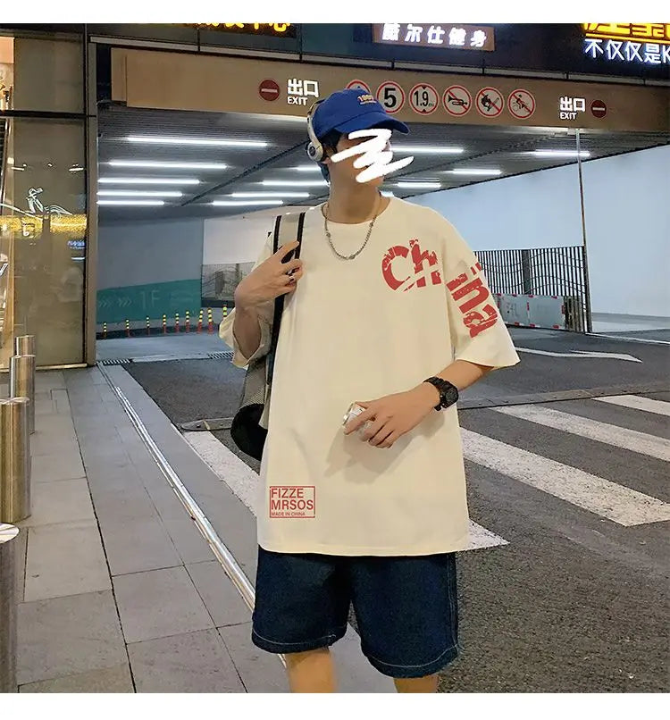 Glitchcore Anime panel – Korean Trendy Letter Printed Short Sleeved T Shirt For Men I