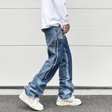 patchwork design denim flare jeans pants men casual zipper straight biker trousers jeans fashion streetwear hip hop jean joggers unique joggers style 2611