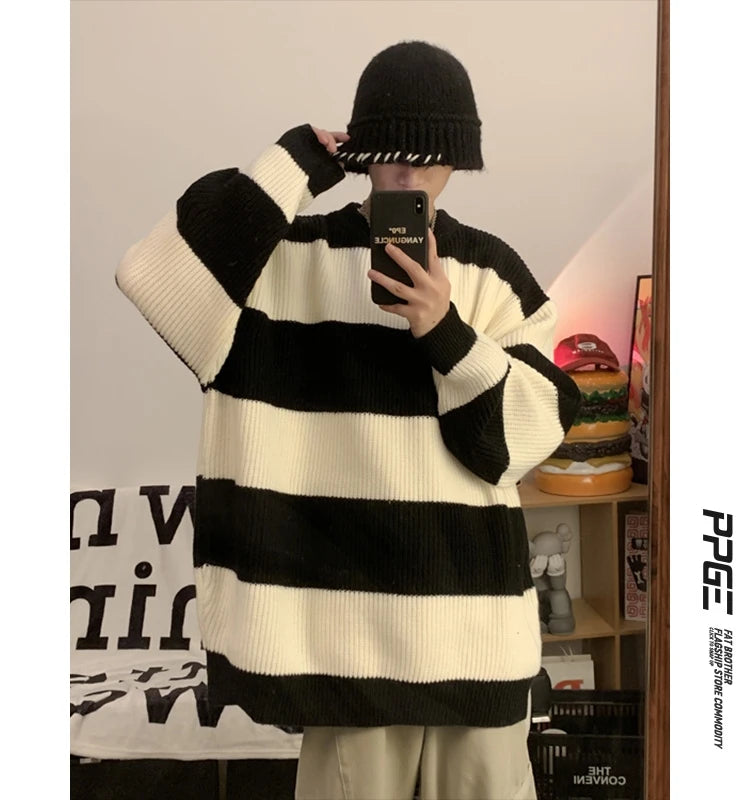 leather varsity streetwear knit with bold stitching, fall/winter pullover for urban outfits, men’s streetwear clothing piece 