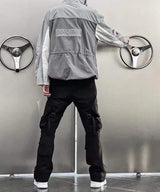high street multi pockets tooling pants men army green cargo pants hip hop mopping trousers with band unique cargo style 204