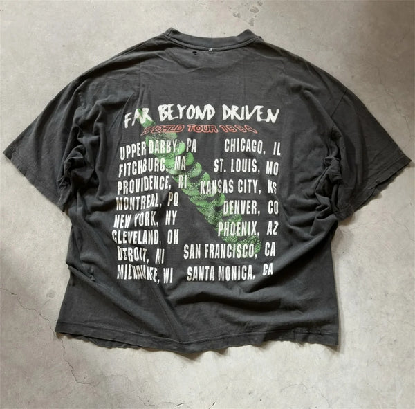 Vintage 90s Rock Band Tee Dark Retro Classic Album Culture Print Casual Loose T-Shirt Tops