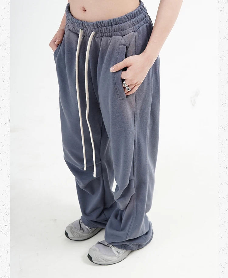 fashion washed distressed pants elastic waist drawstring men women hip hop casual sportwear pants unisex y2k streetwear joggers unique joggers style 559
