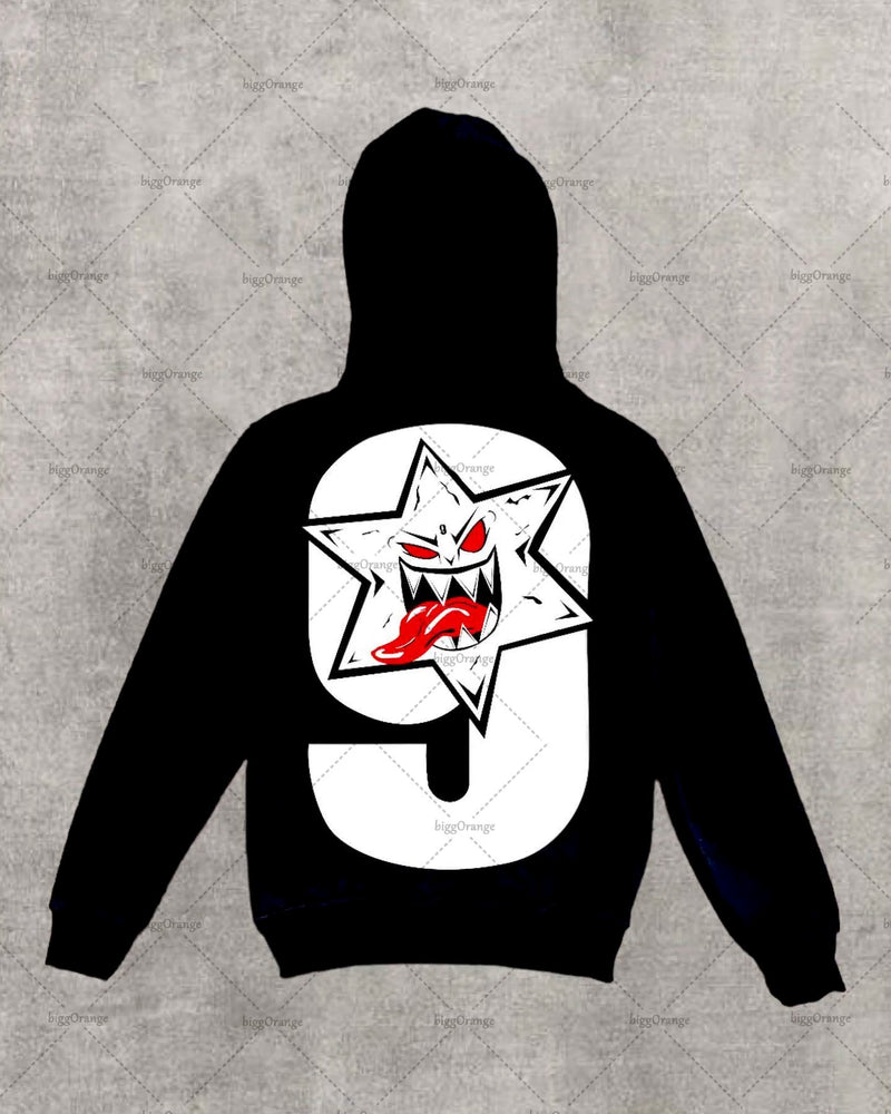 American Gothic Cartoon Letter Print Oversized Hoodie Womens Y2K Stree