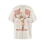 24SS New Vintage Retro Cross Printing Washed Distressed Short Sleeves T-Shirt Tops