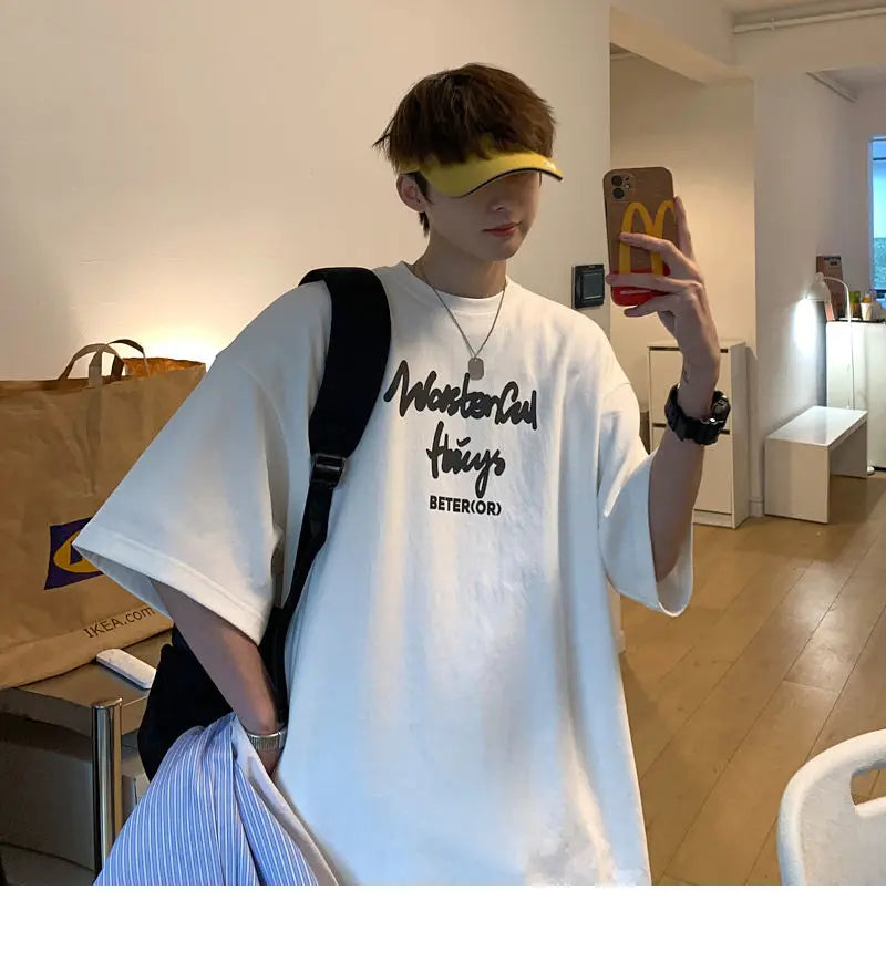 Korean style new Hong Kong style trendy letter printed short-sleeved trend loose and versatile casual couple half-sleeved top