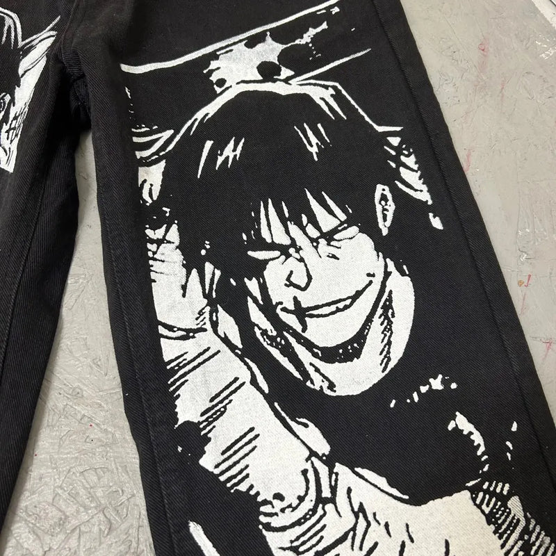 harajuku y2k baggy jeans the winged dragon of ra print wide leg denim pants popular anime jeans streetwear trouser men clothing unique jeans style 5715