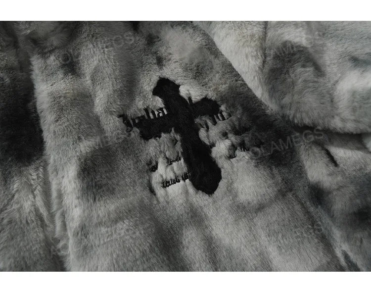 fit high wear style image hop design streetwear oversized fashion a36292 mens-rabbit-fur-jacket-coats-hip-hop-cross-letters-winter-fleece-jacket-streetwear-casual-harajuku-coat-zip-up-fashion-outwear print urban unisex casual quality hip style graphic everyday premium - material essential streetwear design ID fc174
