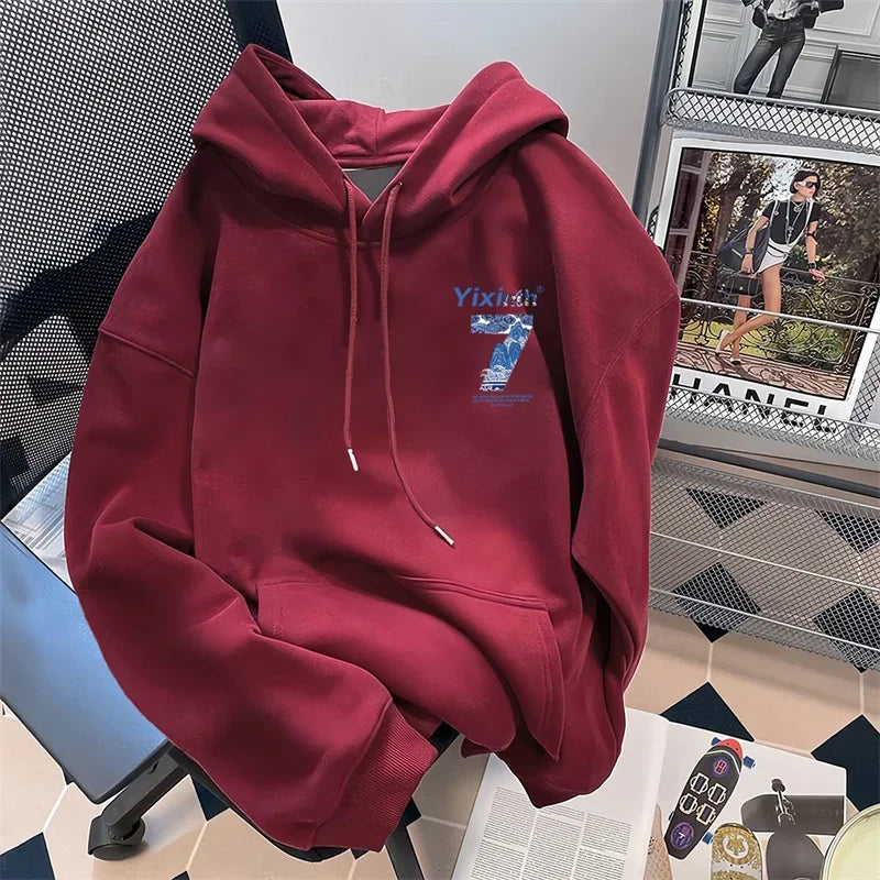 Autumn Creative Seven Graphic Hoodies Mens Cotton Fleece Printed Hoode