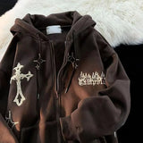 Hoodies Women Retro Harajuku Hip Hop Jacket High Street Zip Up Hoodie