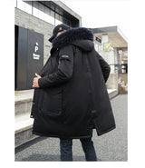 Korean Style Winter Long Parka Coat Men Woman Down Jacket Clothing Hooded Fur Collar Thicken Warm Leisure Lovers Overcoat