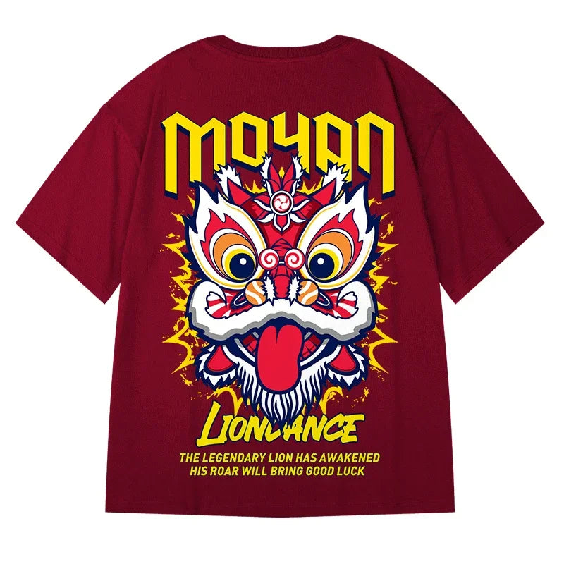 Glitchcore Angelcore design – Lion Dance Funny Graphic Men T Shirts Printed 2025 Summer Hi